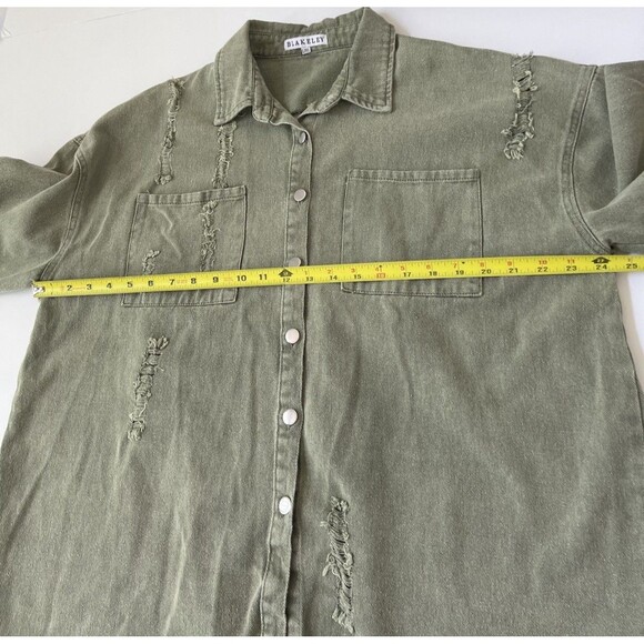 Blakeley Oversized Distressed Shacket Shirt jacket Olive Green L/XL - Picture 13 of 16